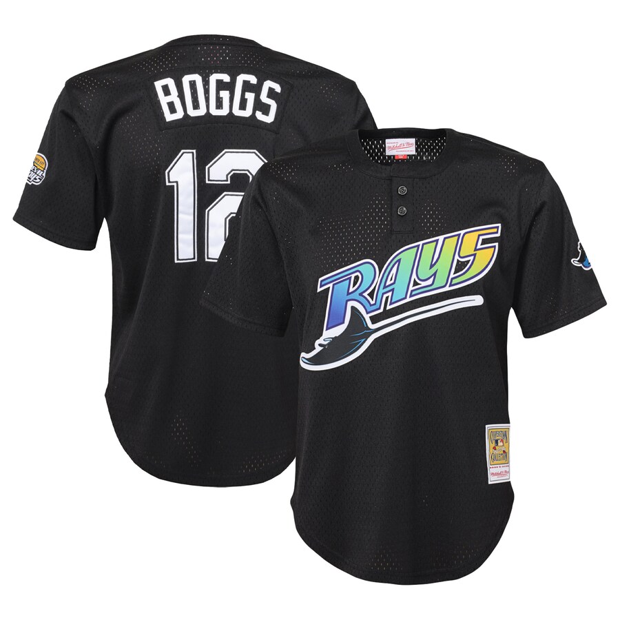 Wade Boggs Tampa Bay Rays Mitchell&Ness Youth Cooperstown Collection Mesh Batting Practice Jersey Black