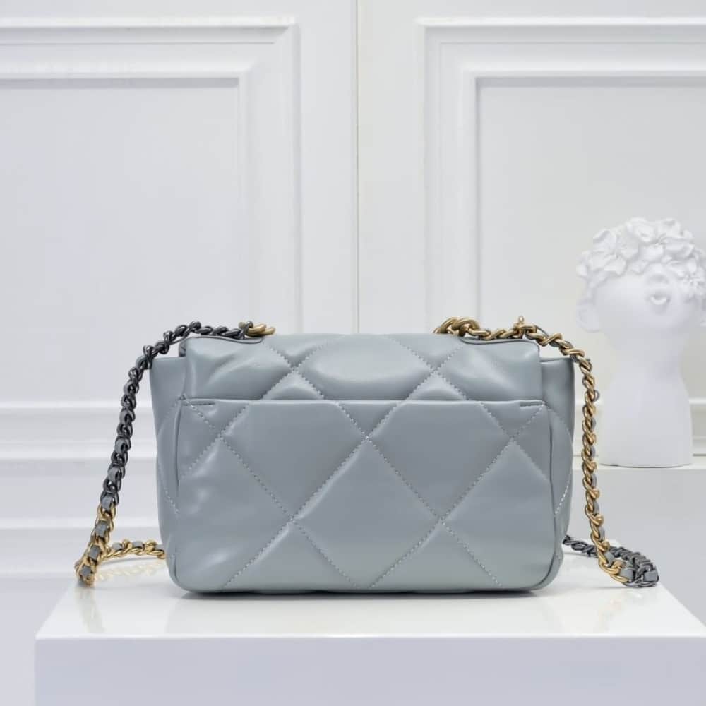 Chanel 19 Flap Bag Shiny Gold And Silver Tone Light Blue 26Cm