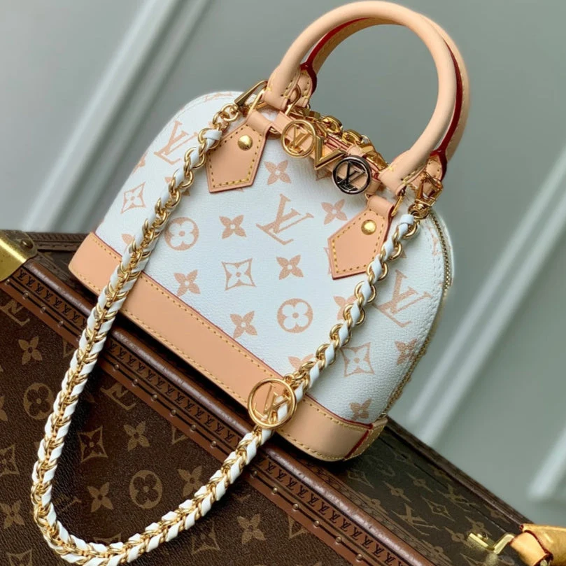 LV Alma Monogram Bag 19.5cm White Beige Leather Canvas 337567