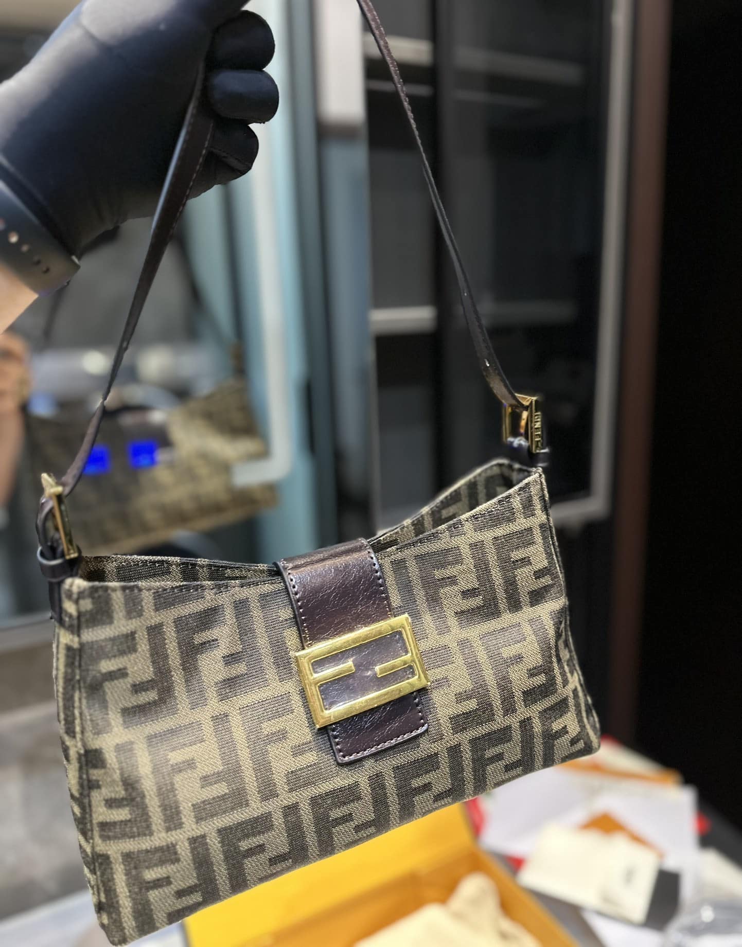 Fendi Zucca Handbag Brown 24Cm