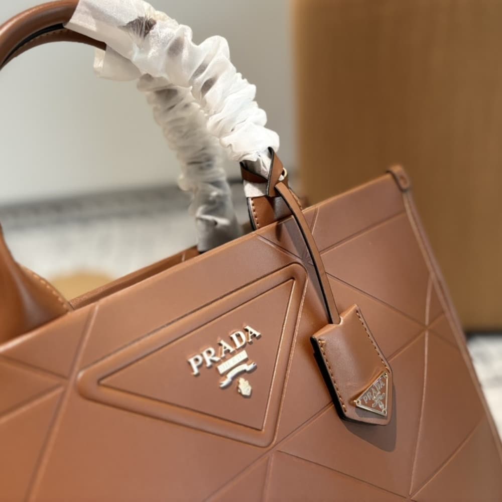 Prada Small Symbole Bag With Topstitching Caramel 28Cm