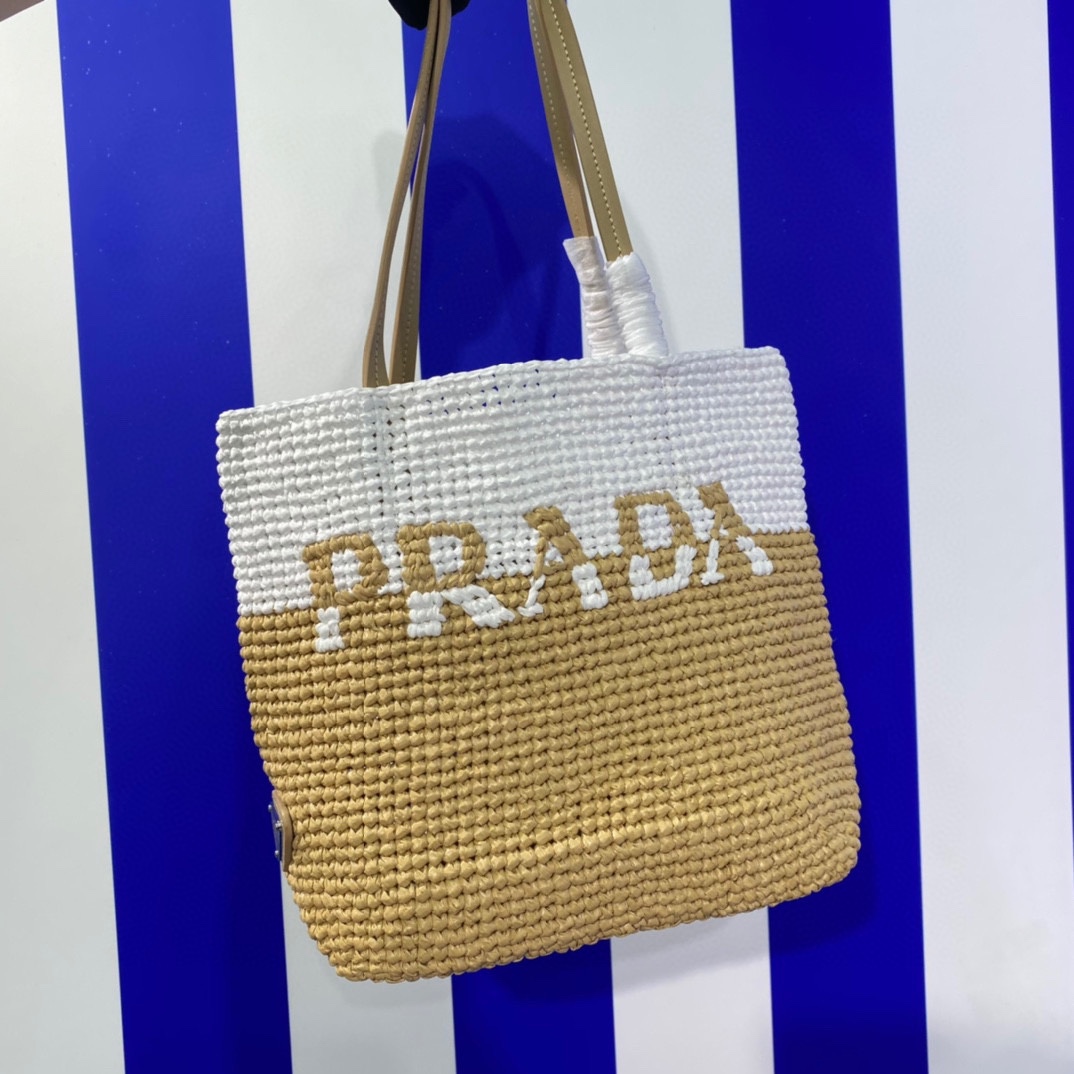 Prada Raffia Tote Bag Beige 23cm
