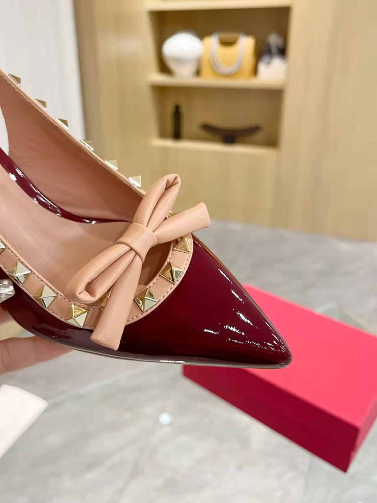 Valentino Rockstud Bow Slingback Pump In Patent Leather With Matching Studs Red