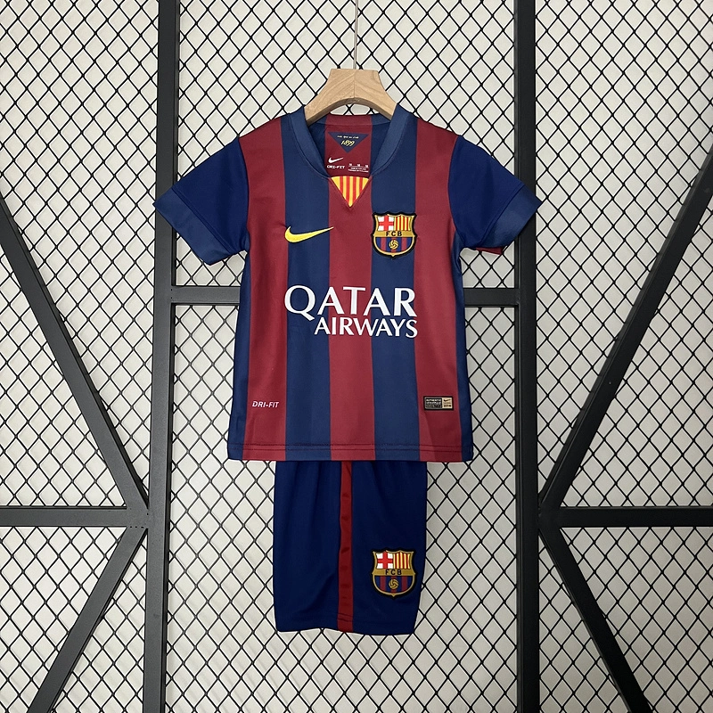 Retro kids 2014-15 Kids Barcelona Home  MESSI PIQUE XAVI A.INISTA SUAREZ NEYMAR JR Football jersey retro