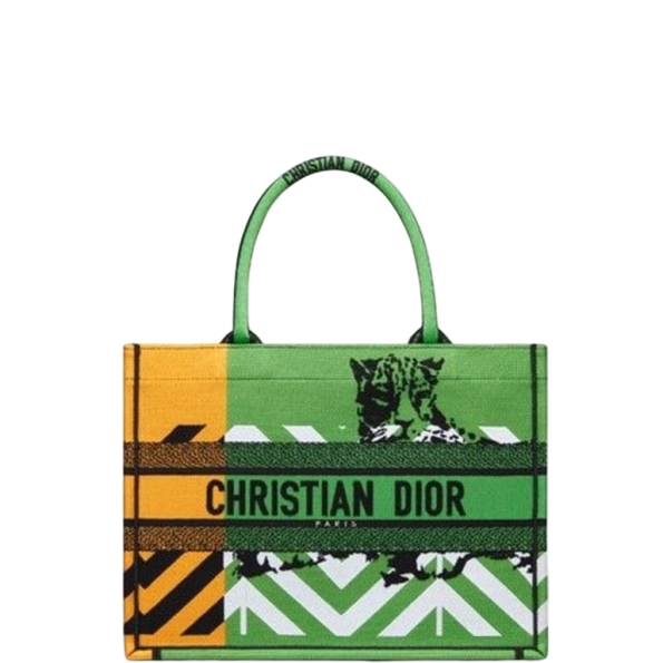 DIOR MEDIUM BOOK TOTE BRIGHT GREEN AND BRIGHT YELLOW D-JUNGLE POP EMBROIDERY 36CM