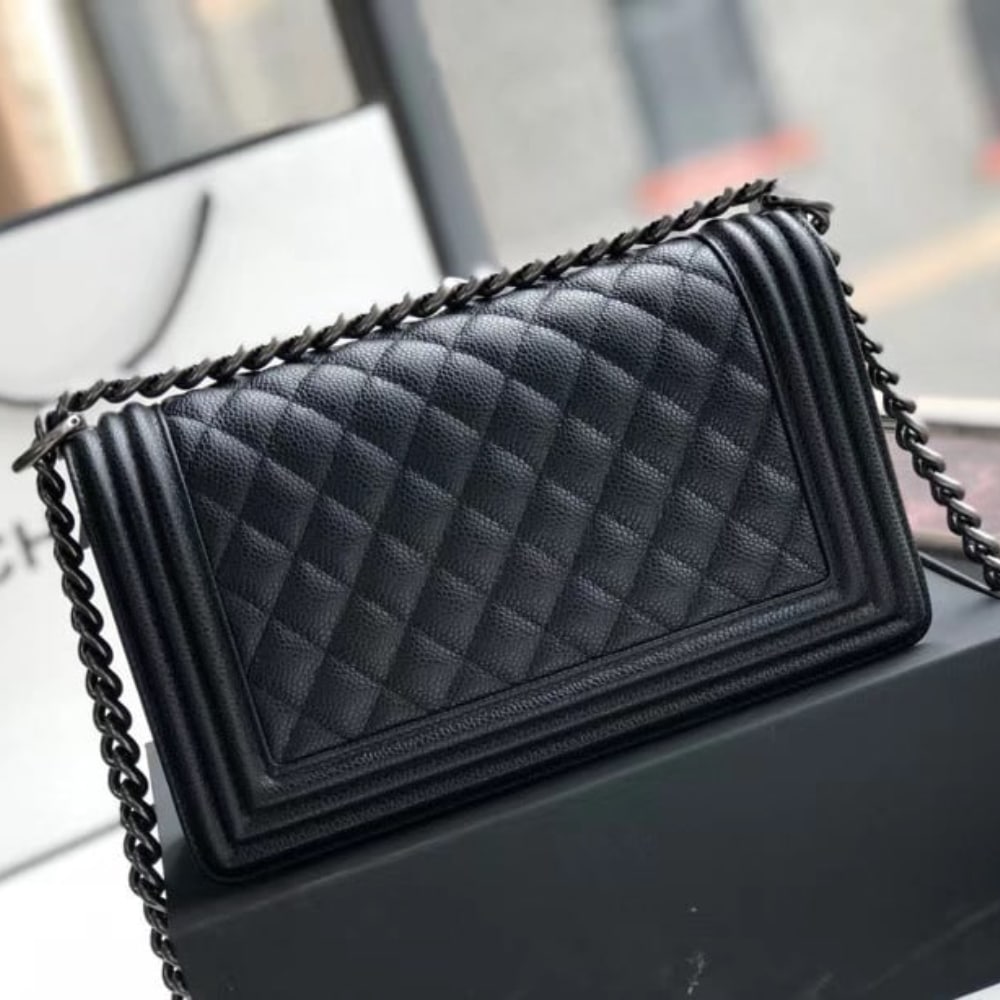 Chanel Boy Medium Handbag Sliver Hardware Black 25Cm A67086 Y09953 94305