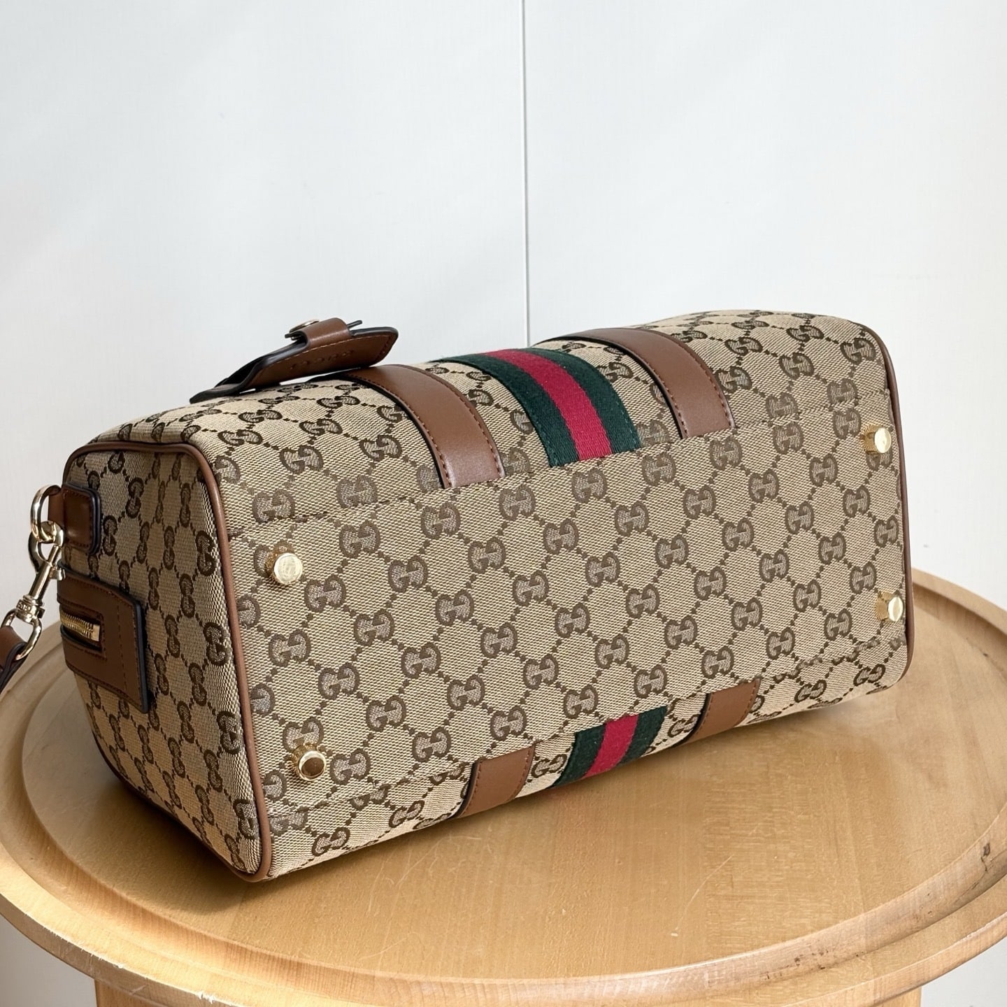 Gucci Ophidia Medium Boston Bag Beige And Brown GG Canvas 30Cm ‎857595 FAFUF 9870