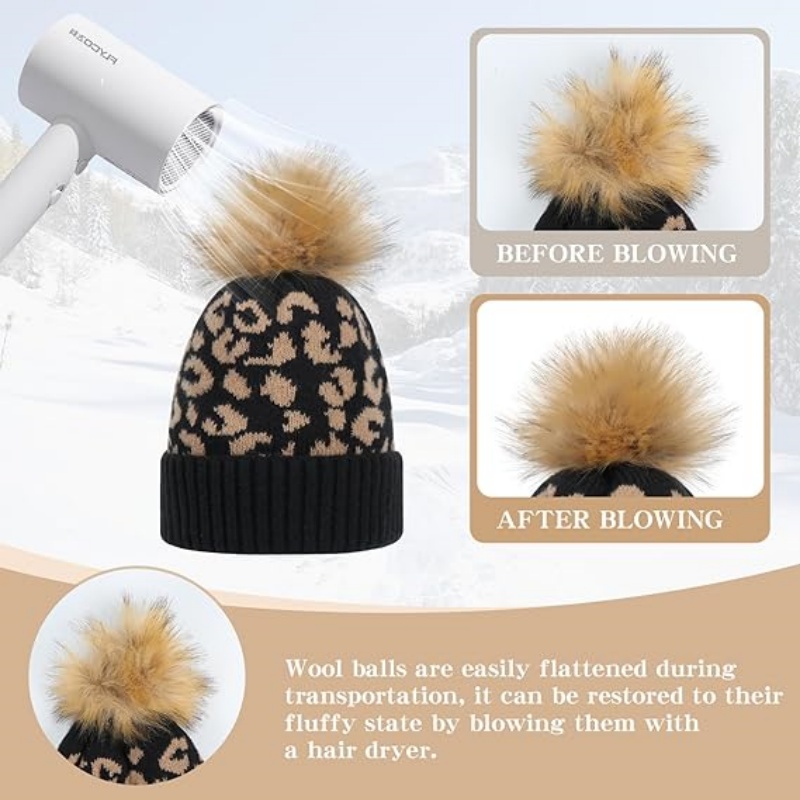 Women Winter Knitted Beanie Hat with Faux Fur Pom