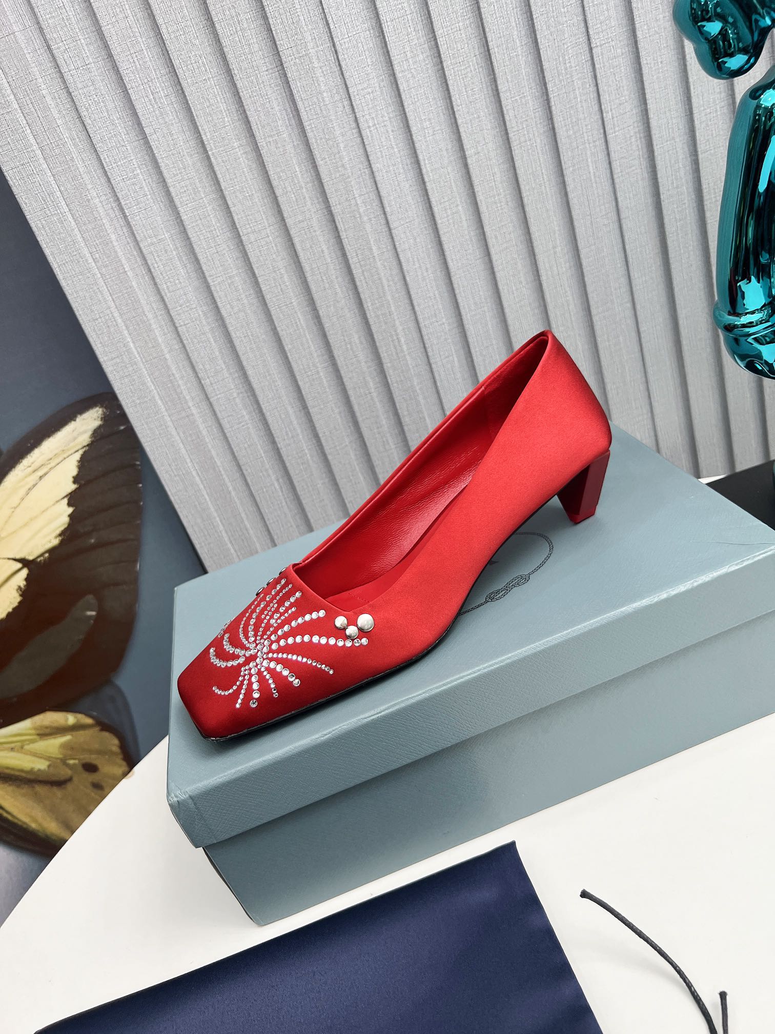 Prada Crystal Pumps Red