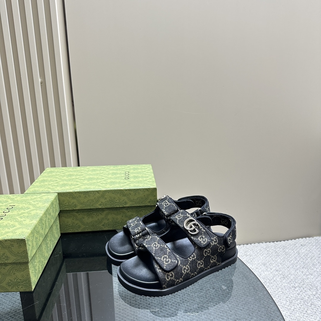Gucci Double G Sandal Denim 771575 Facvp 8446
