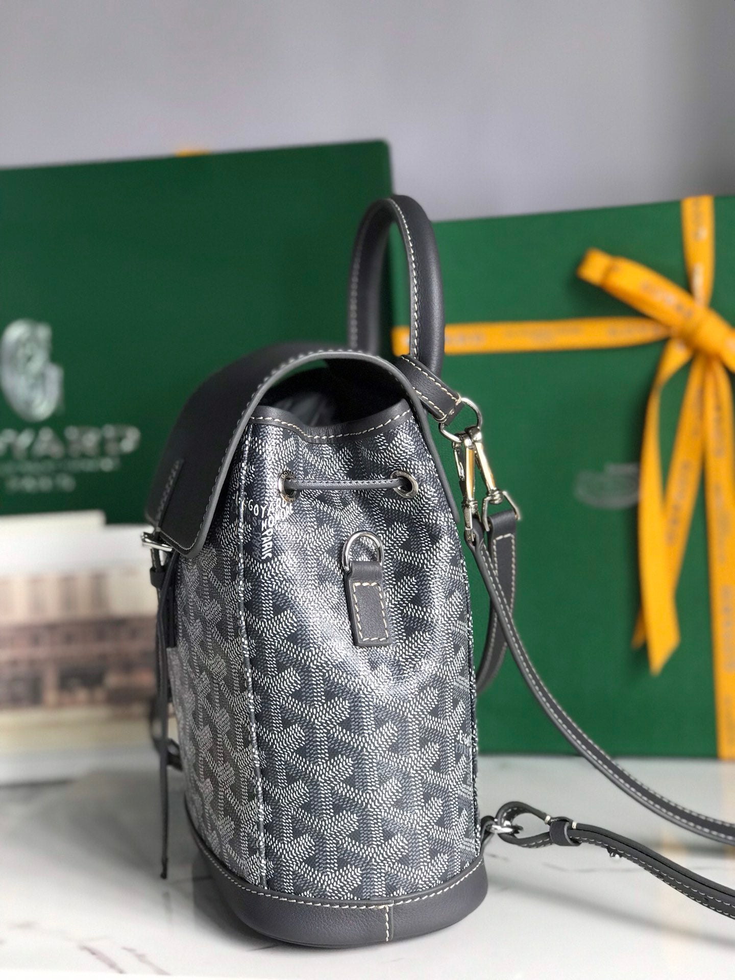 Goyard Alpin Mini Backpack 21 Cm Gray Lambskin And Goyardine Canvas