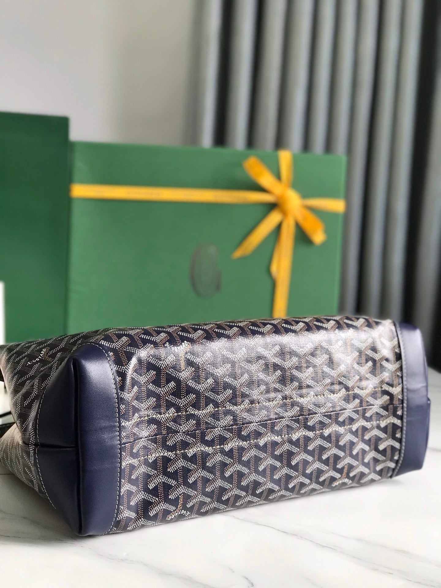 Goyard Bellechasse Biaude Pm Bag 36cm Navy Blue Goyardine Canvas And Calfskin Trim