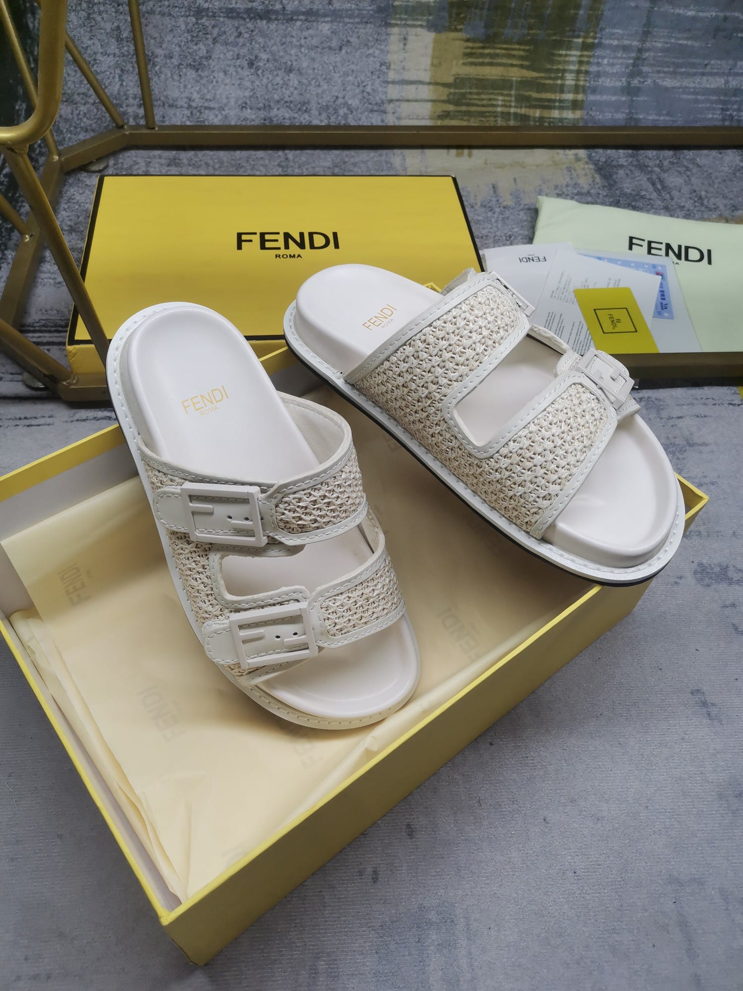 Fendi Feel Leather Sandals White