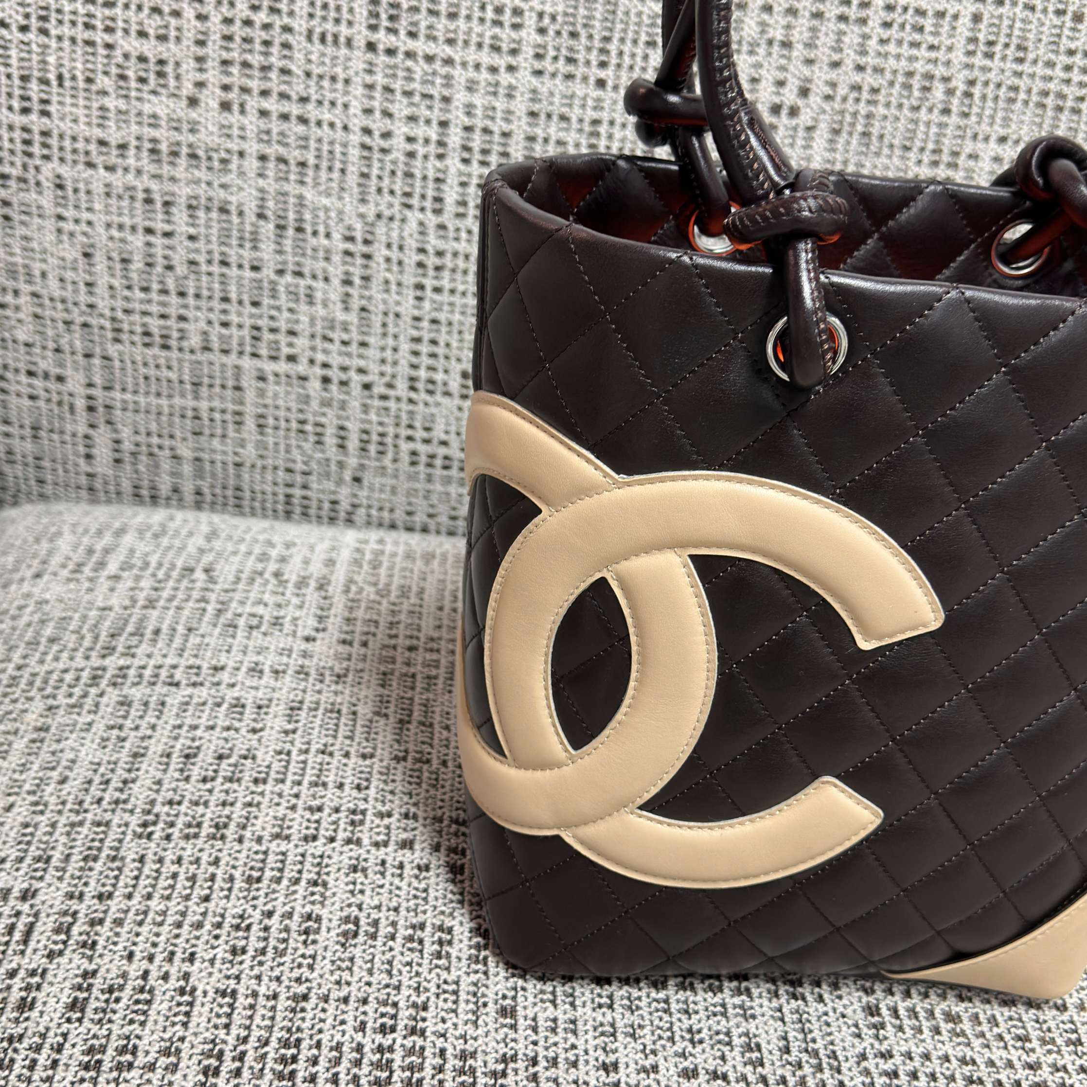 Vintage Cambon Quilted Lambskin Bucket Bag in Black & Beige