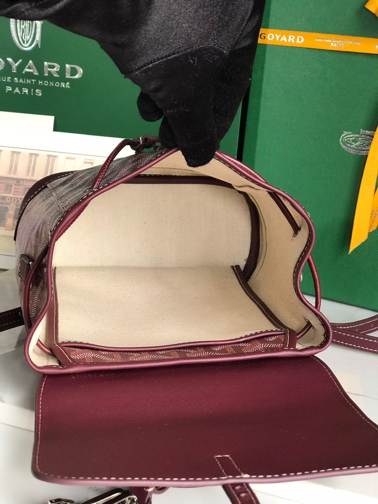 Goyard Alpin Mini Backpack 21 Cm Wine Red Lambskin And Goyardine Canvas