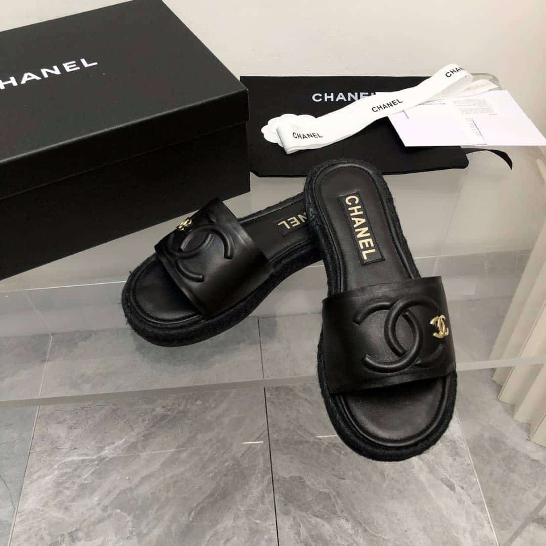 Chanel Black Slide Cc Logo