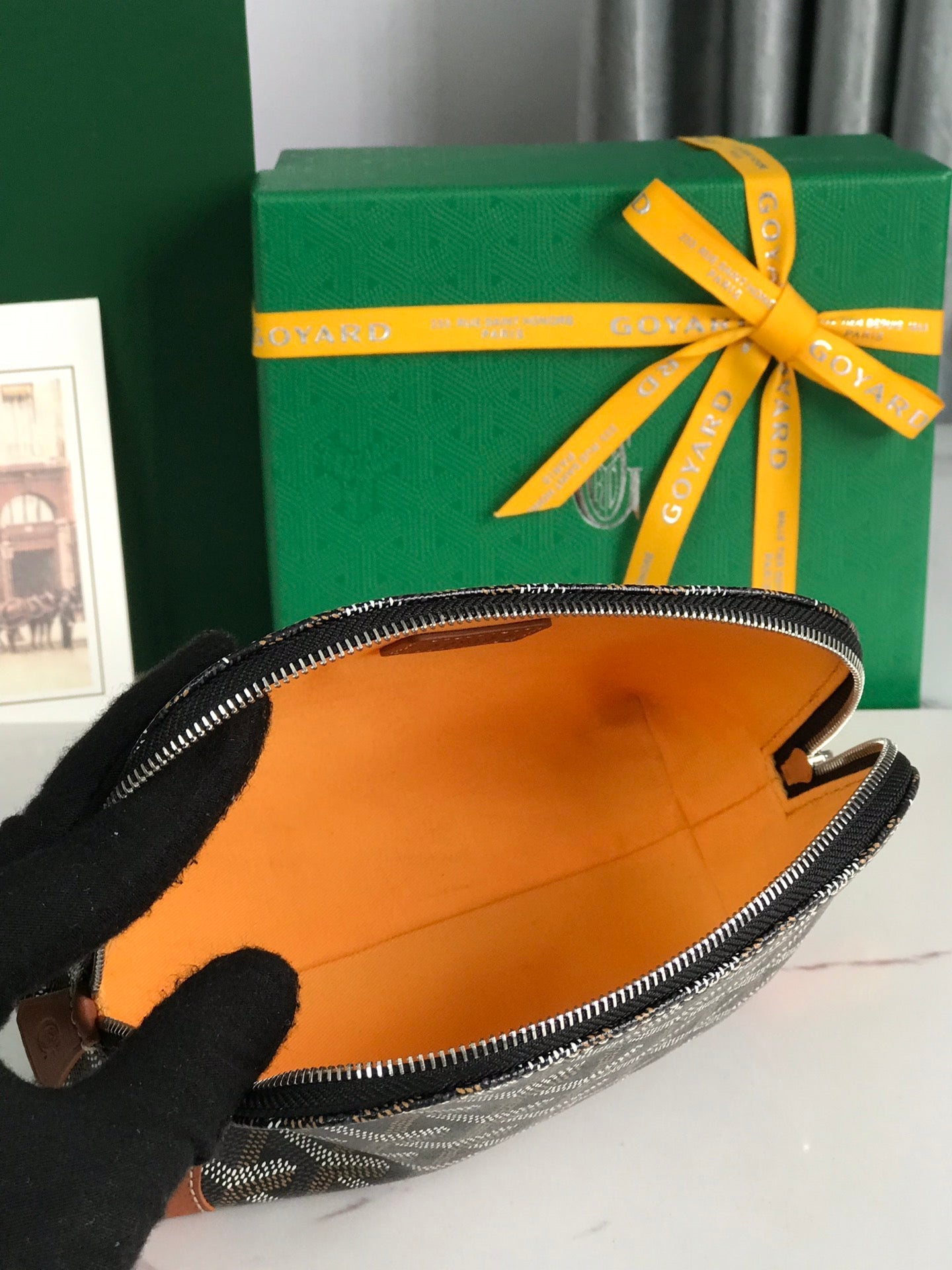 Goyard Vendôme Cosmetic Pouch 17cm Black Goyardine Canvas And Tan Calfskin Trim