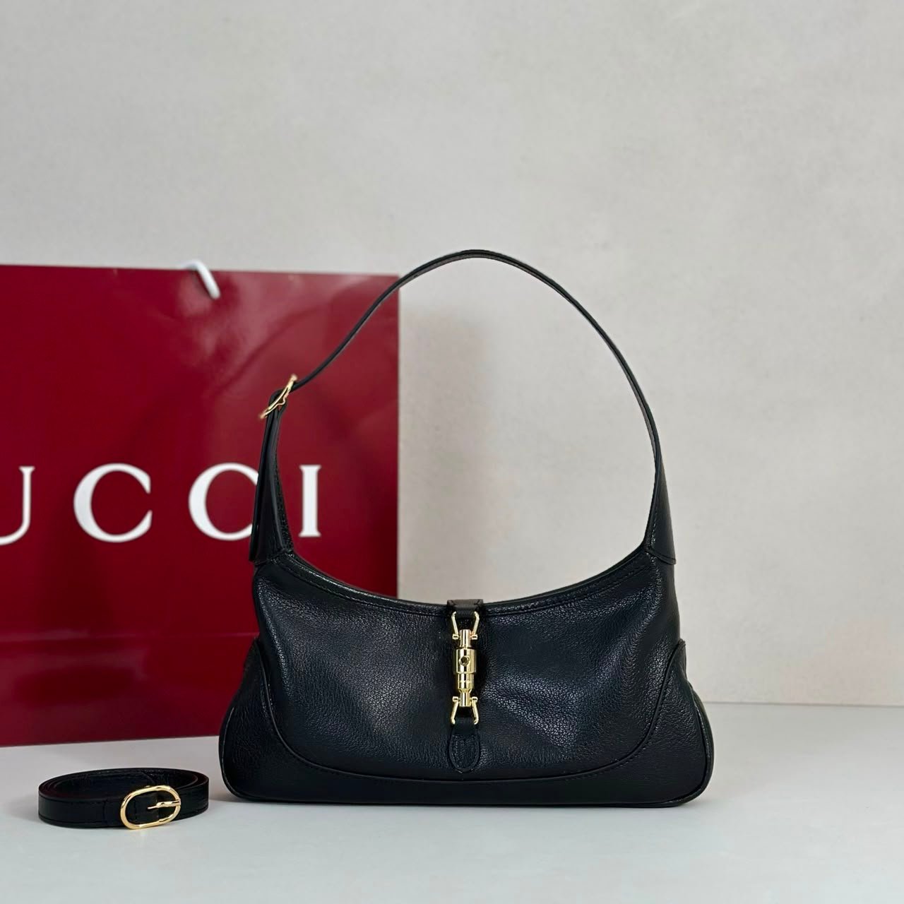 Gucci Jackie Slim Medium Shoulder Bag 28cm/11in Black Leather ‎863137