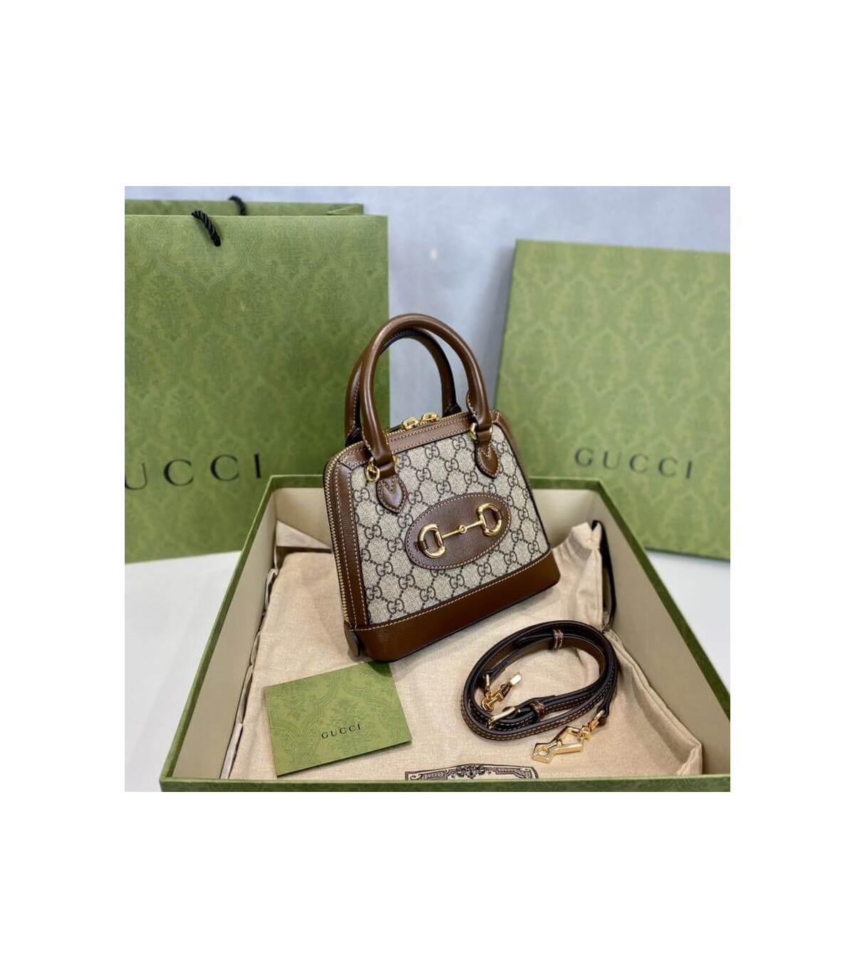 Gucci Horsebit 1955 Mini Top Handle Bag In Brown GG Supreme Canvas 20cm/ 7.9in