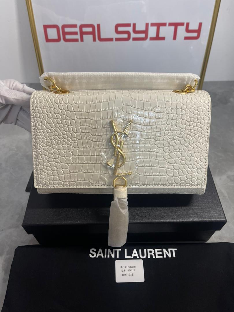 Saint Laurent Kate Medium Chain Bag With Tassel In Shiny White