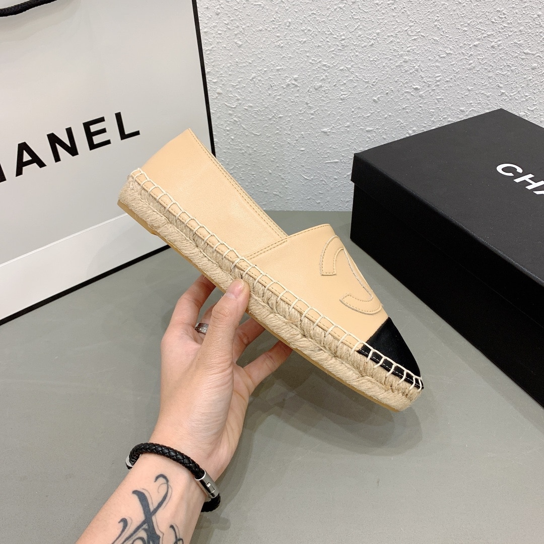Chanel Cc Espadrilles Slip On Sheepskin Beige Black G29762 X01000 C0204