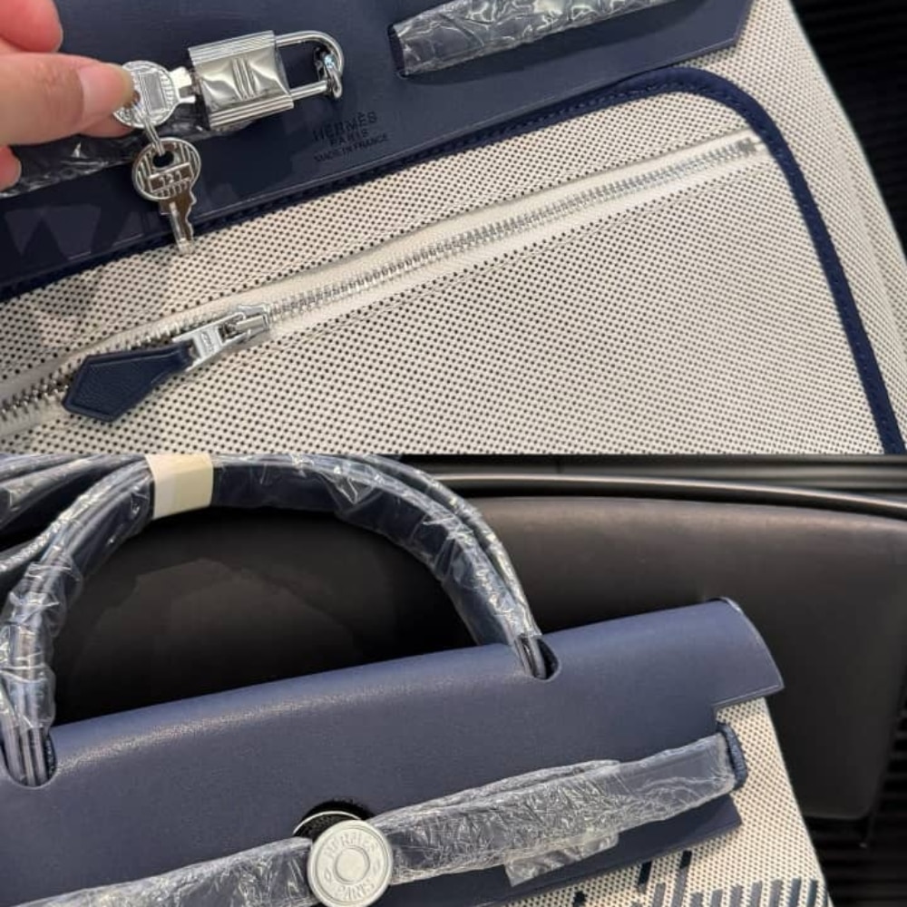 Hermes Herbag 31 Brides De Gala And Blue Indigo Blue Enamel 31cm