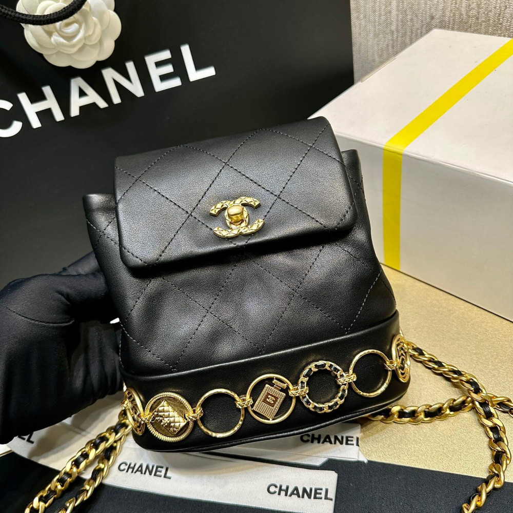 Chanel Small Backpack in Black Calfskin