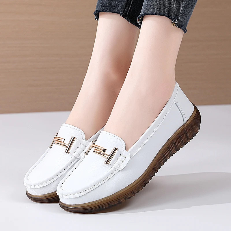 Handmade Comforty Fashion Sneakers Women Flats Soft Lightweight Leather Casual Shoes Nurse Slip On Loafers
