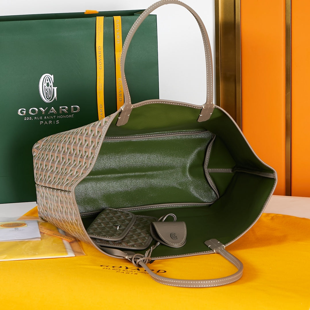 Goyard Saint Louis Pm 34Cm Brown Khaki Canvas Chevroches Calfskin