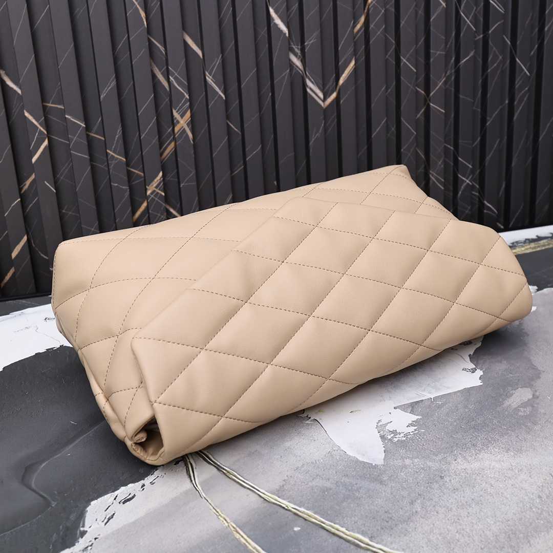 Saint Laurent Sade Puffy Leather Envelope Clutch Bag Beige