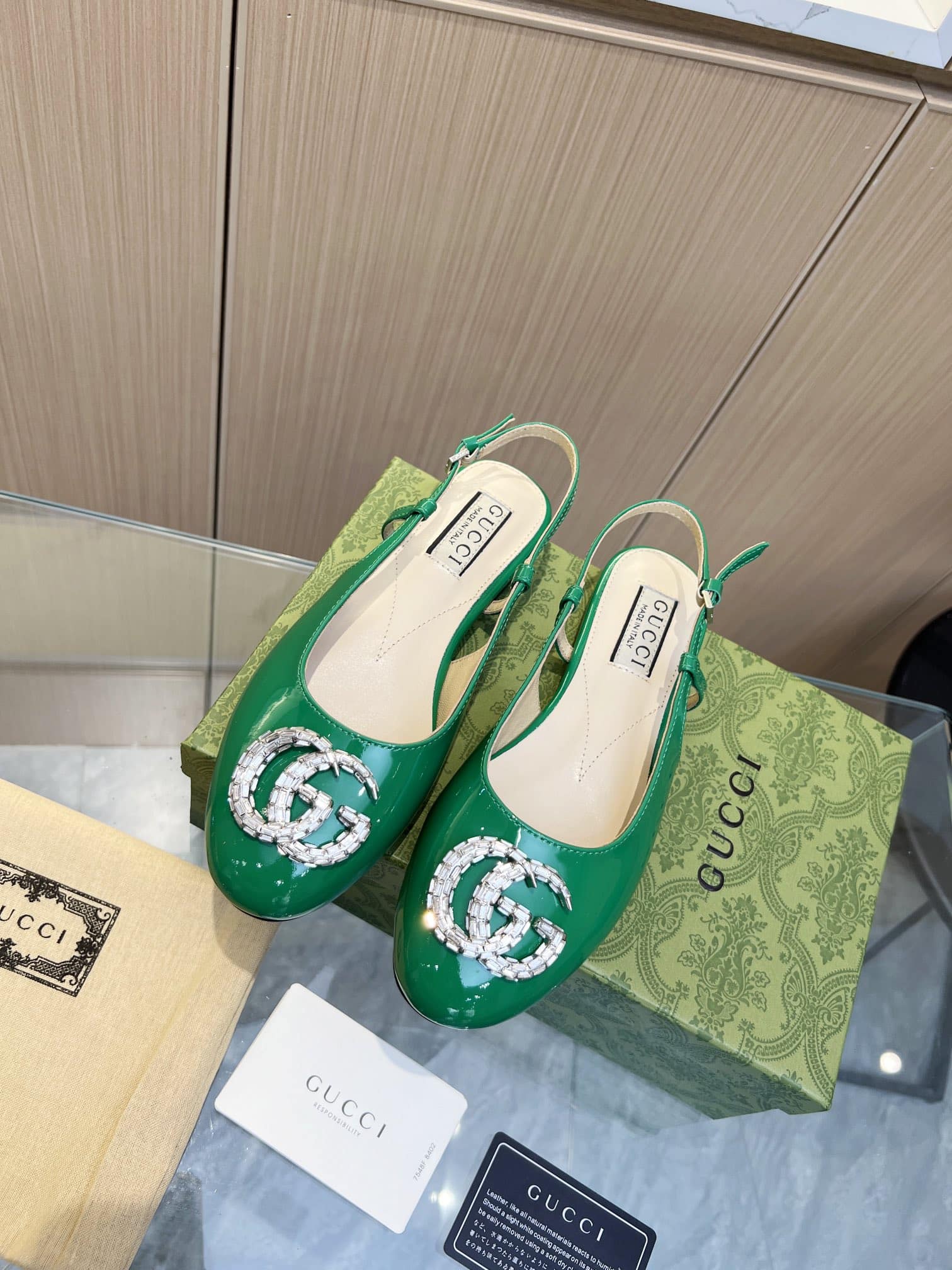Gucci Gg Crystal Slingback Green