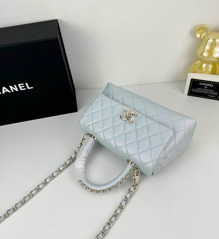 Chanel Coco Classic Flap Bag 24cm/9.4in Caviar Leather Silver Hardware – Light Blue