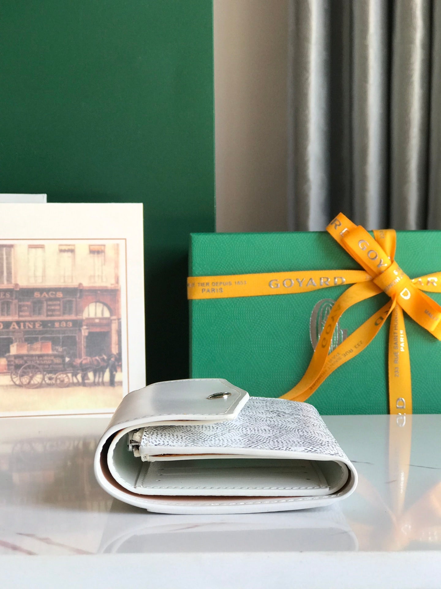 Goyard Saint-Gabriel Wallet 12 Cm White Calfskin And Goyardine Canvas