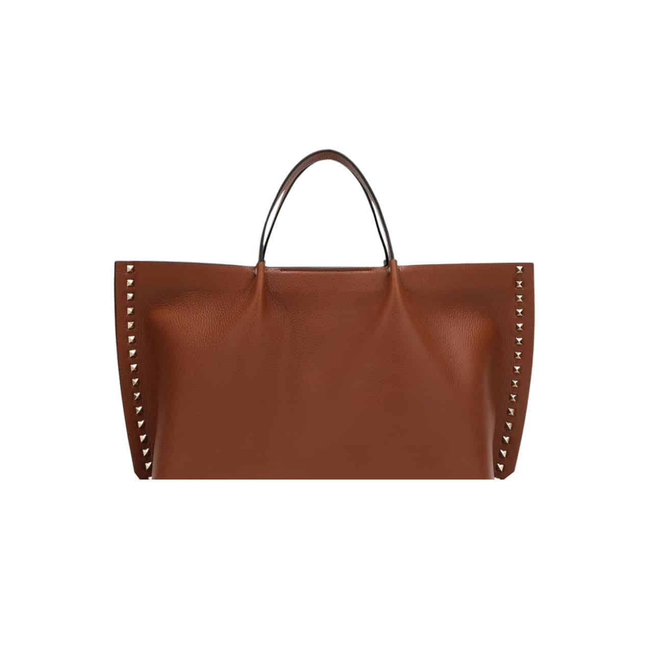 Valentino Garavani Rockstud Leather Tote Brown 36Cm