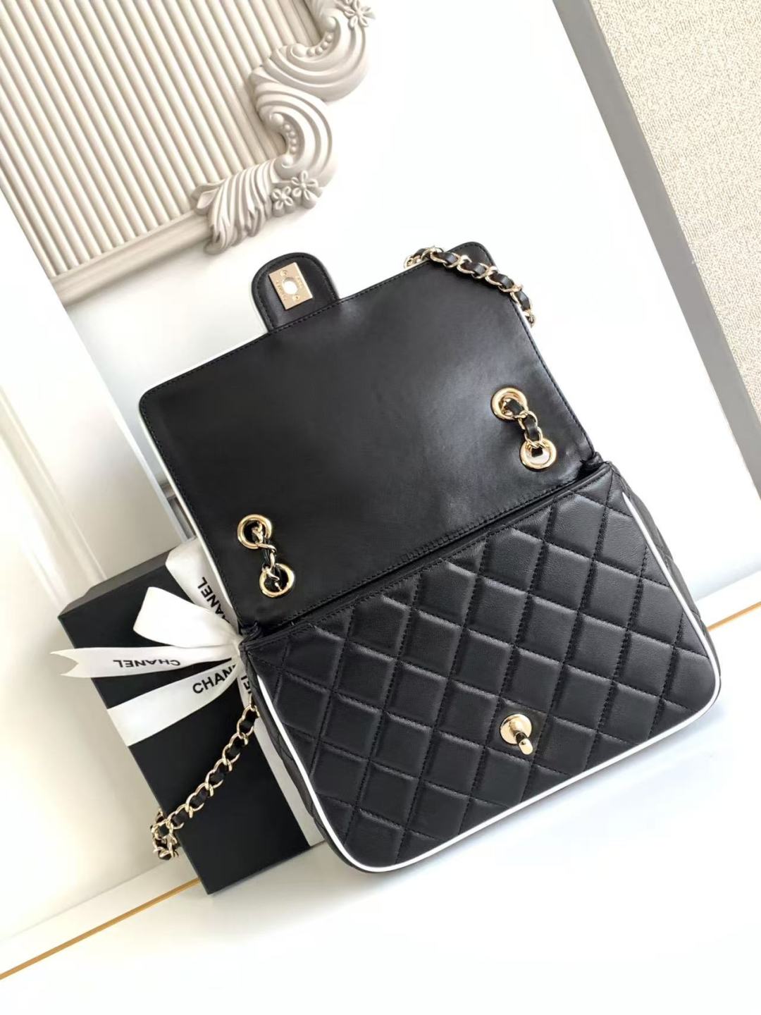 Chanel Small Graphic Frame Flap Bag Black 23cm