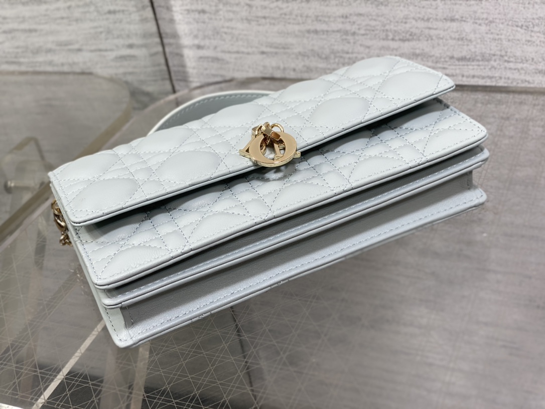 New Branded Lambskin Lake Blue Pearl Chain Clutch