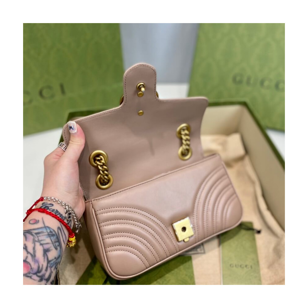 Gucci GG Marmont Matelasse Chevron Leather Mini Bag Nude Pink