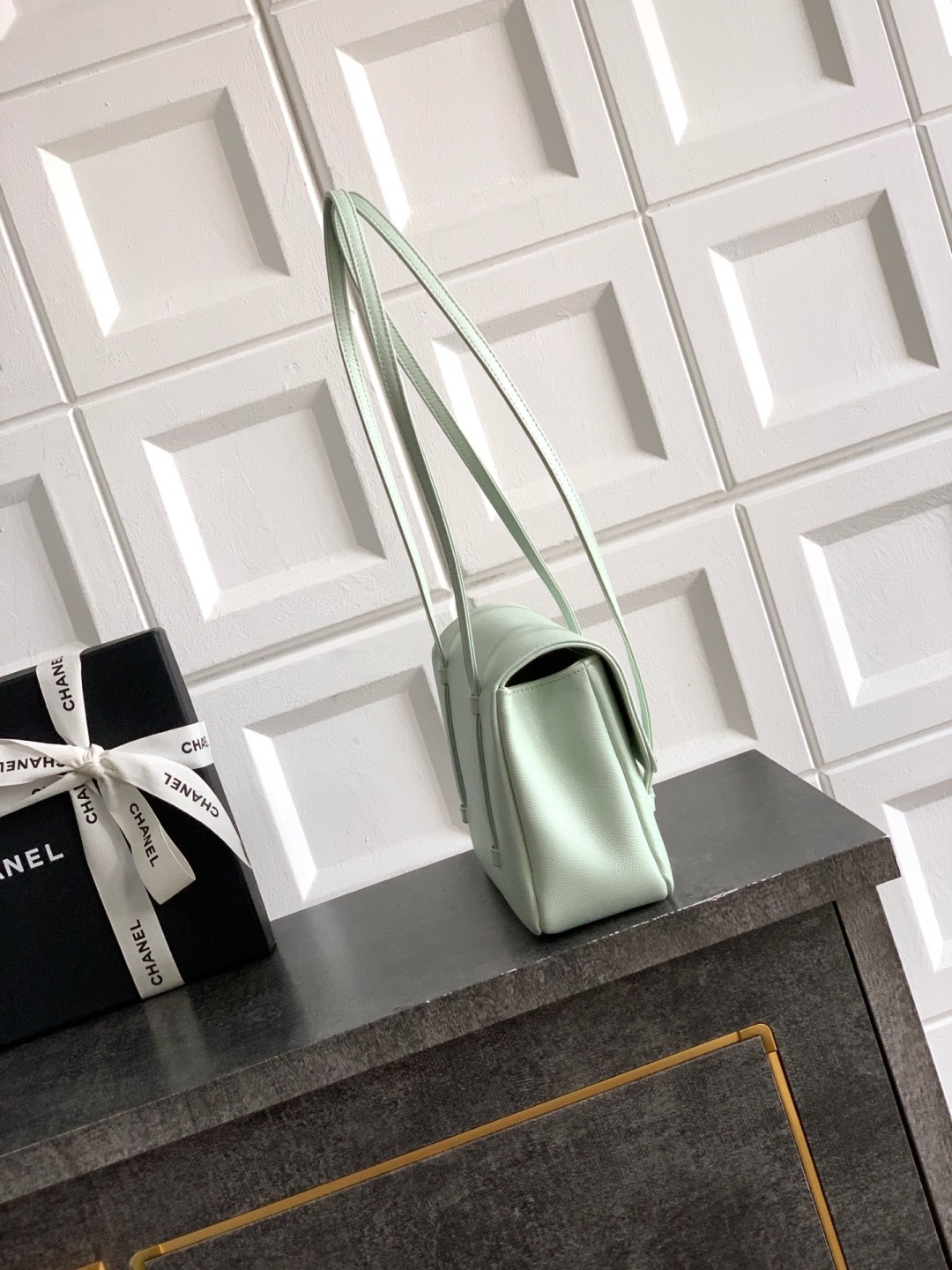 Preppy Coco Small Flap Bag (AS4818) in Light Green Grained Calfskin with Gold-Tone Hardware, 26P Pre-Fall Collection