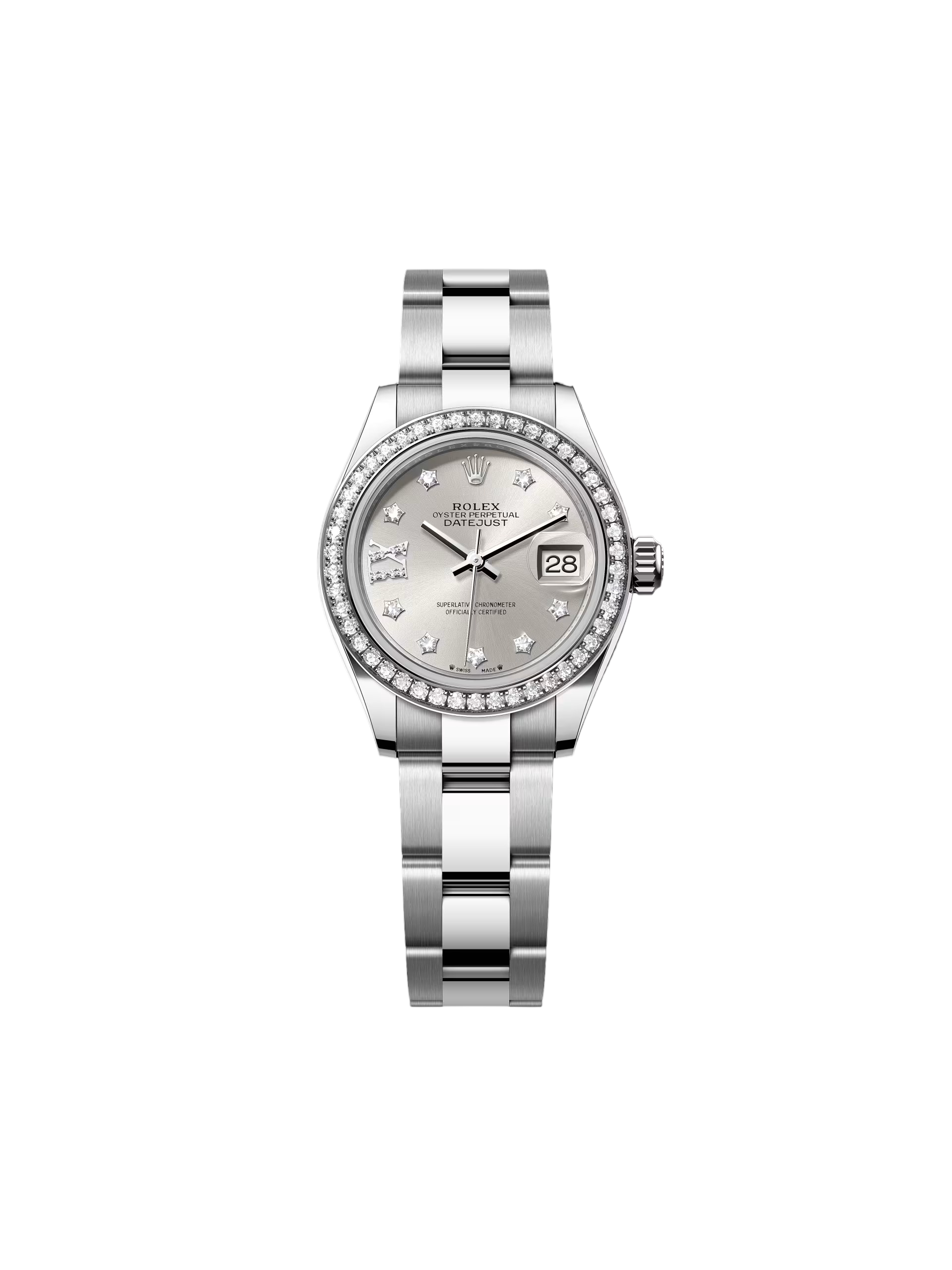 Rolex Lady-Datejust 28mm 279384RBR Silver Diamond Dial & Diamond Bezel, Stainless Steel Jubilee Bracelet Women's Watch