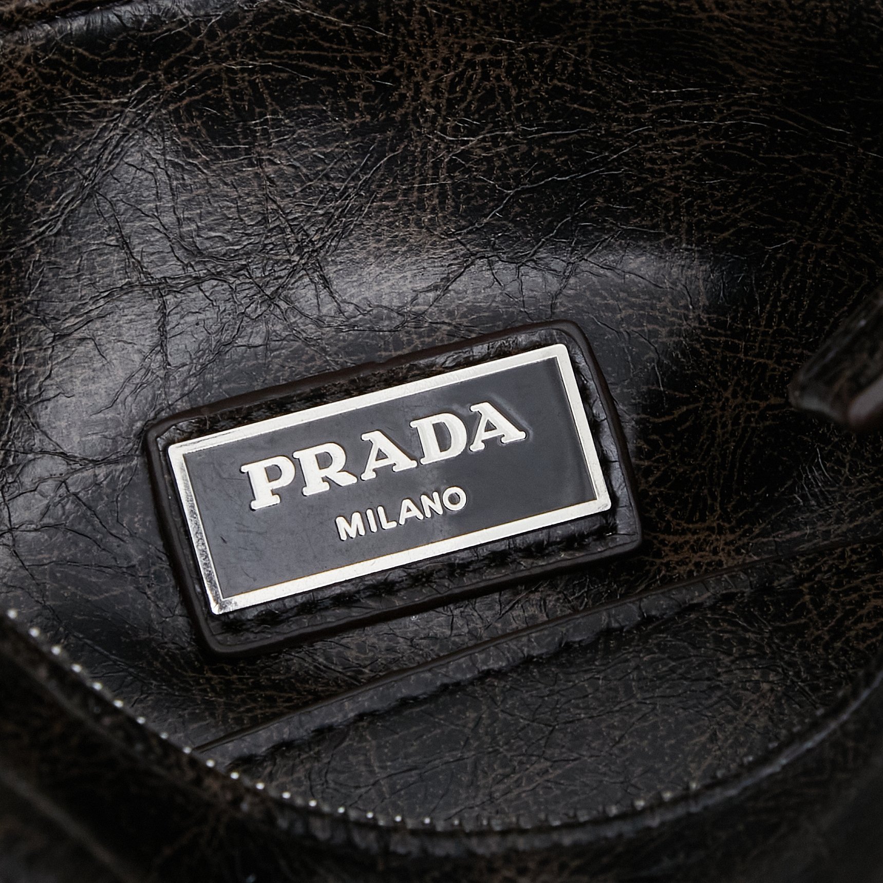 PRADA 25 Runway Collection Unisex Distressed Waxed Leather Lunchbox Bag