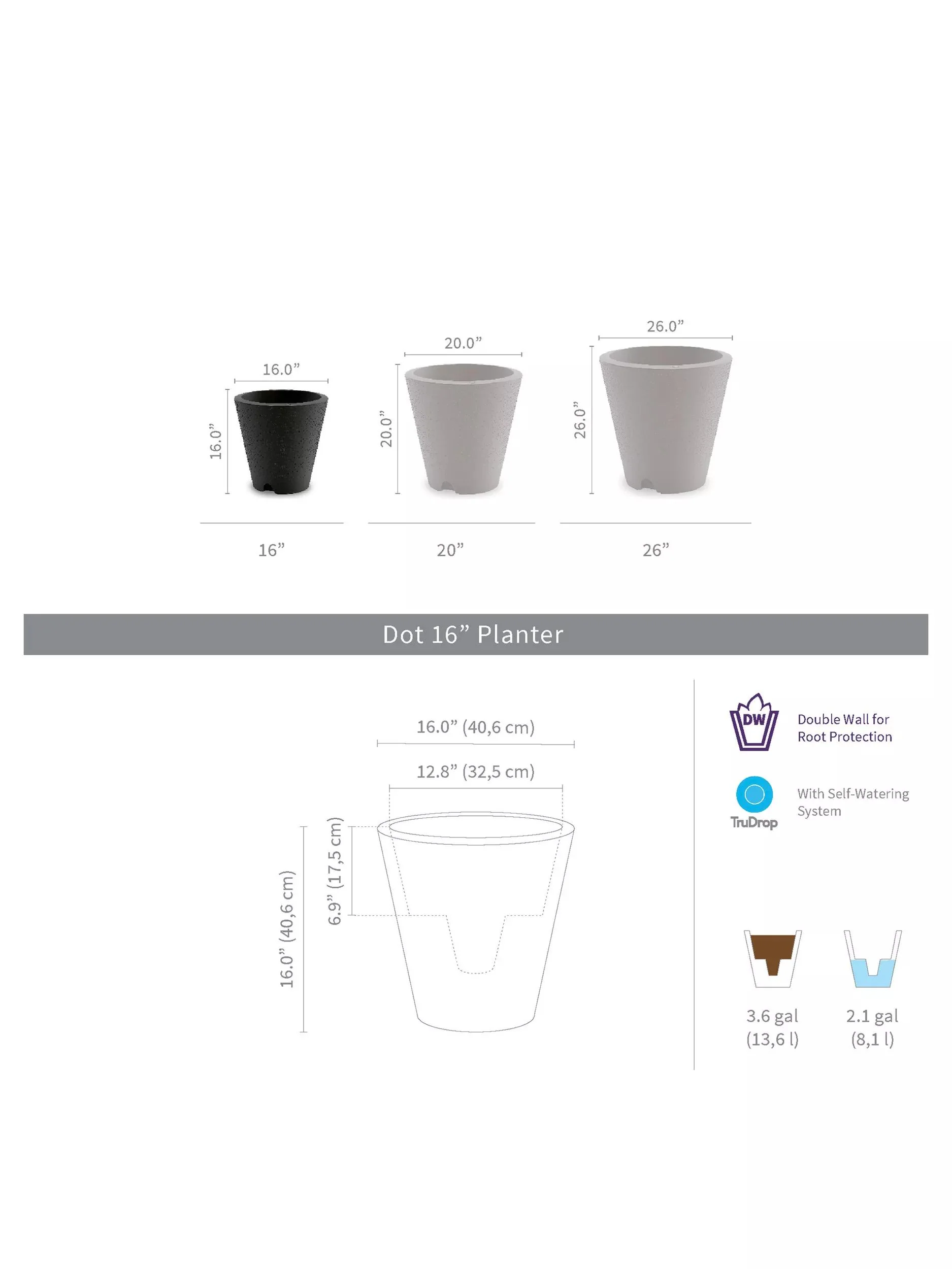Dot TruDrop Self-Watering Planters