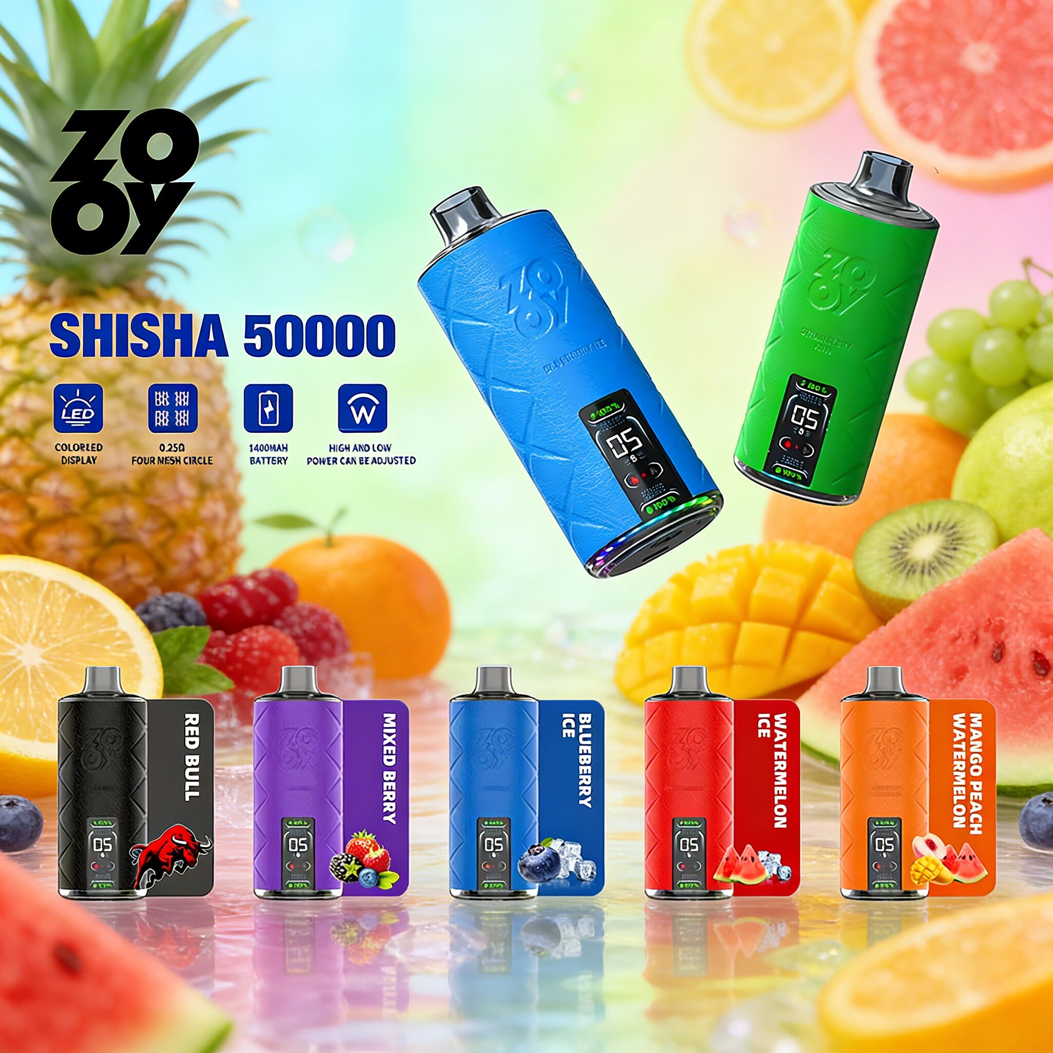 ZOOY Shisha 50000 50K Puffs LED Display& LGB Light Disposable DTL Vape Pen
