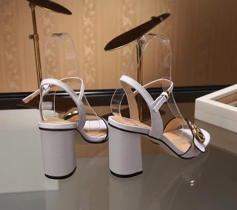 Gucci Leather Mid Heel Sandal White