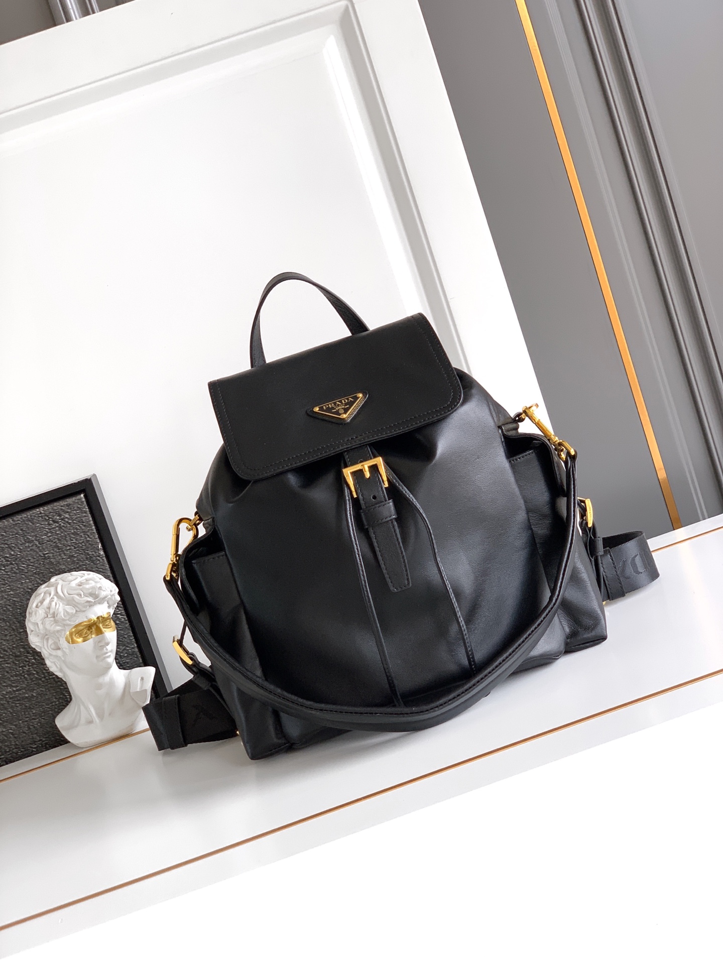 Prada medium Explore leather backpack black