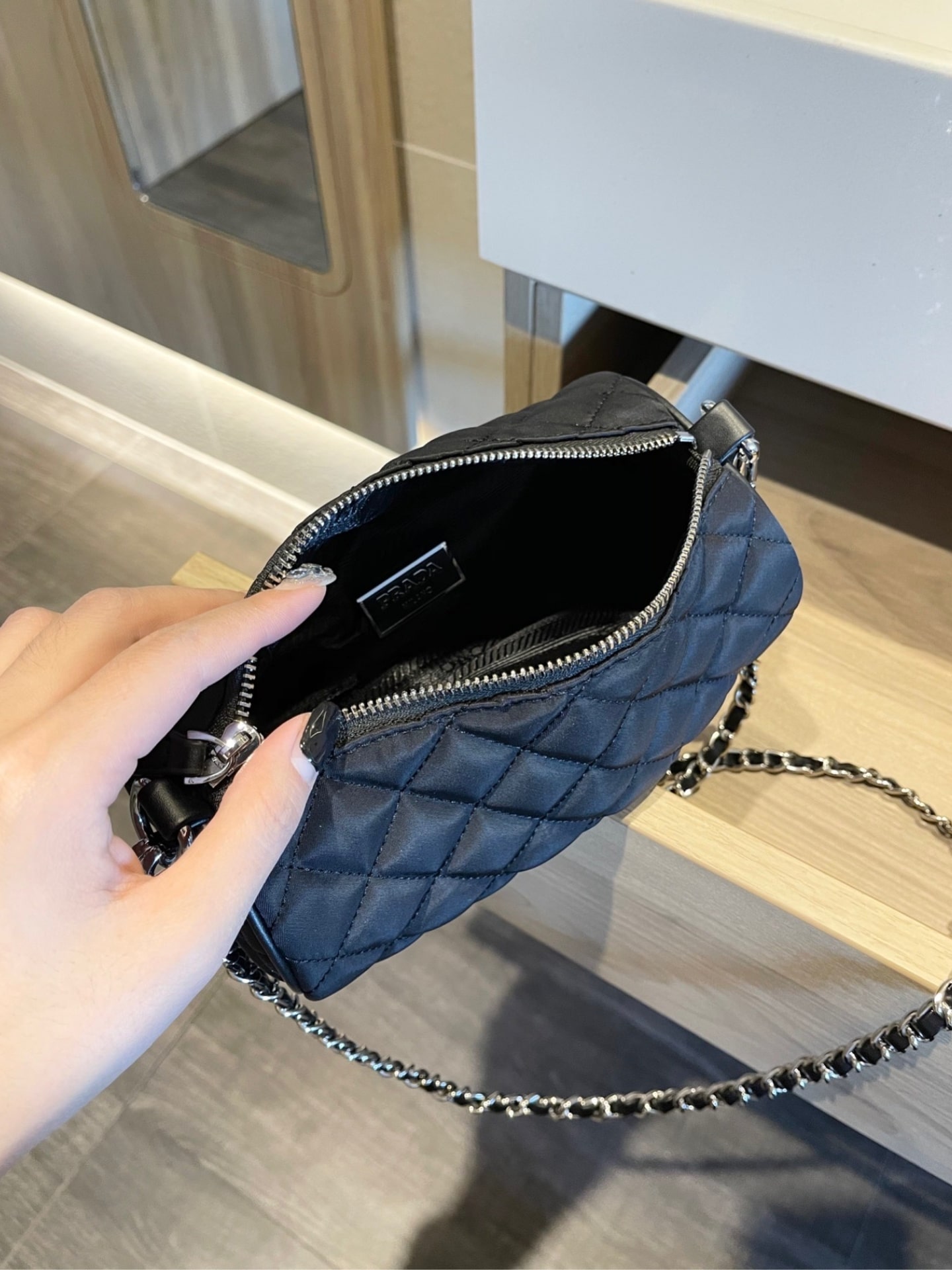Prada Tessuto Black Quilted Barrel Bag Black 20Cm