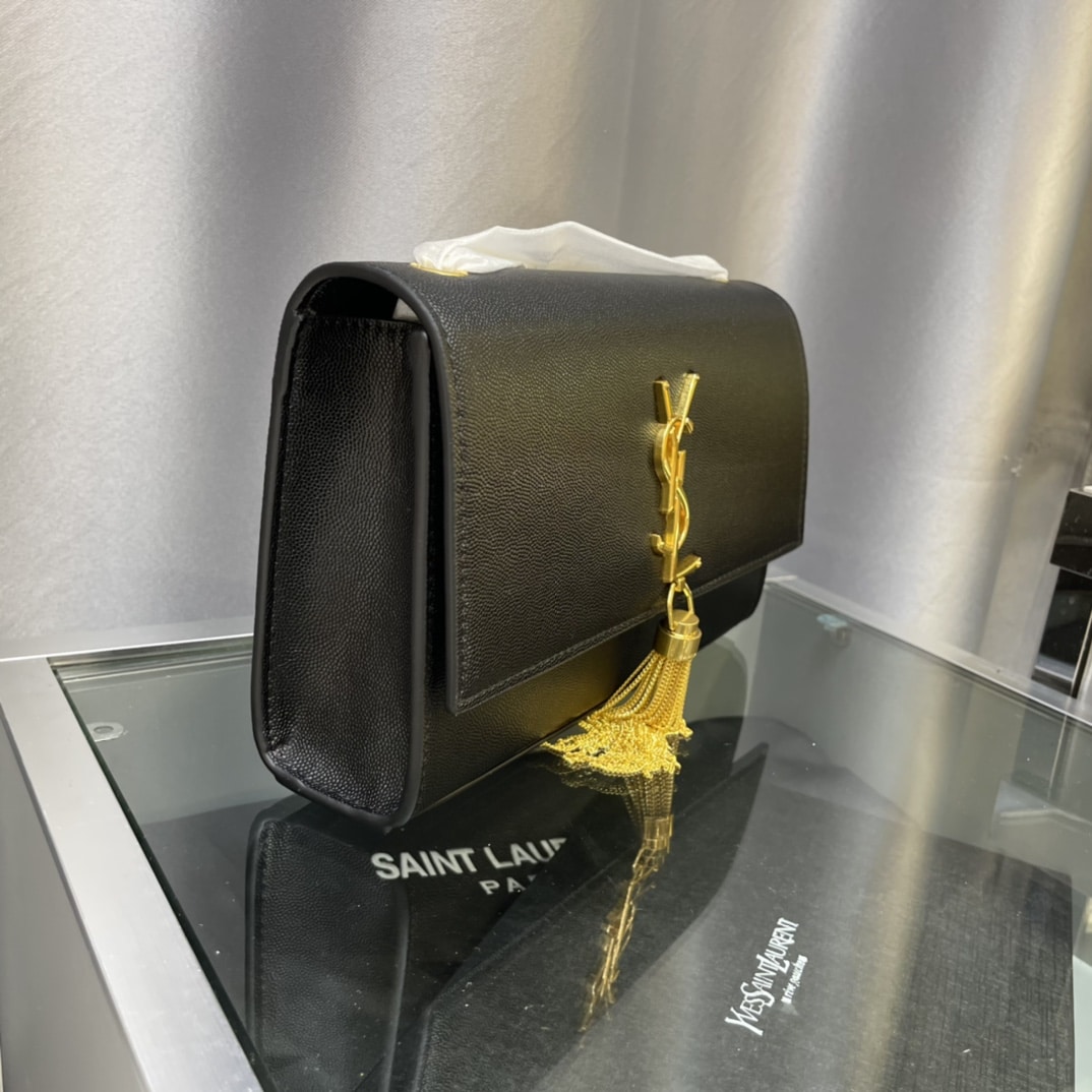 Saint Laurent Kate Medium Chain Bag With Tassel In Grain De Poudre Embossed Leather