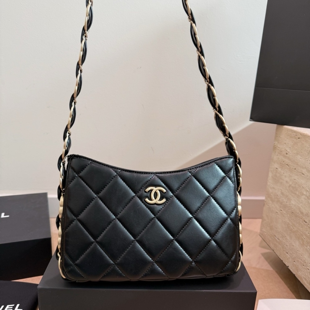 Chanel Hobo Handbag Gold Tone Hardware Black 24Cm AS5177 B18293 94305