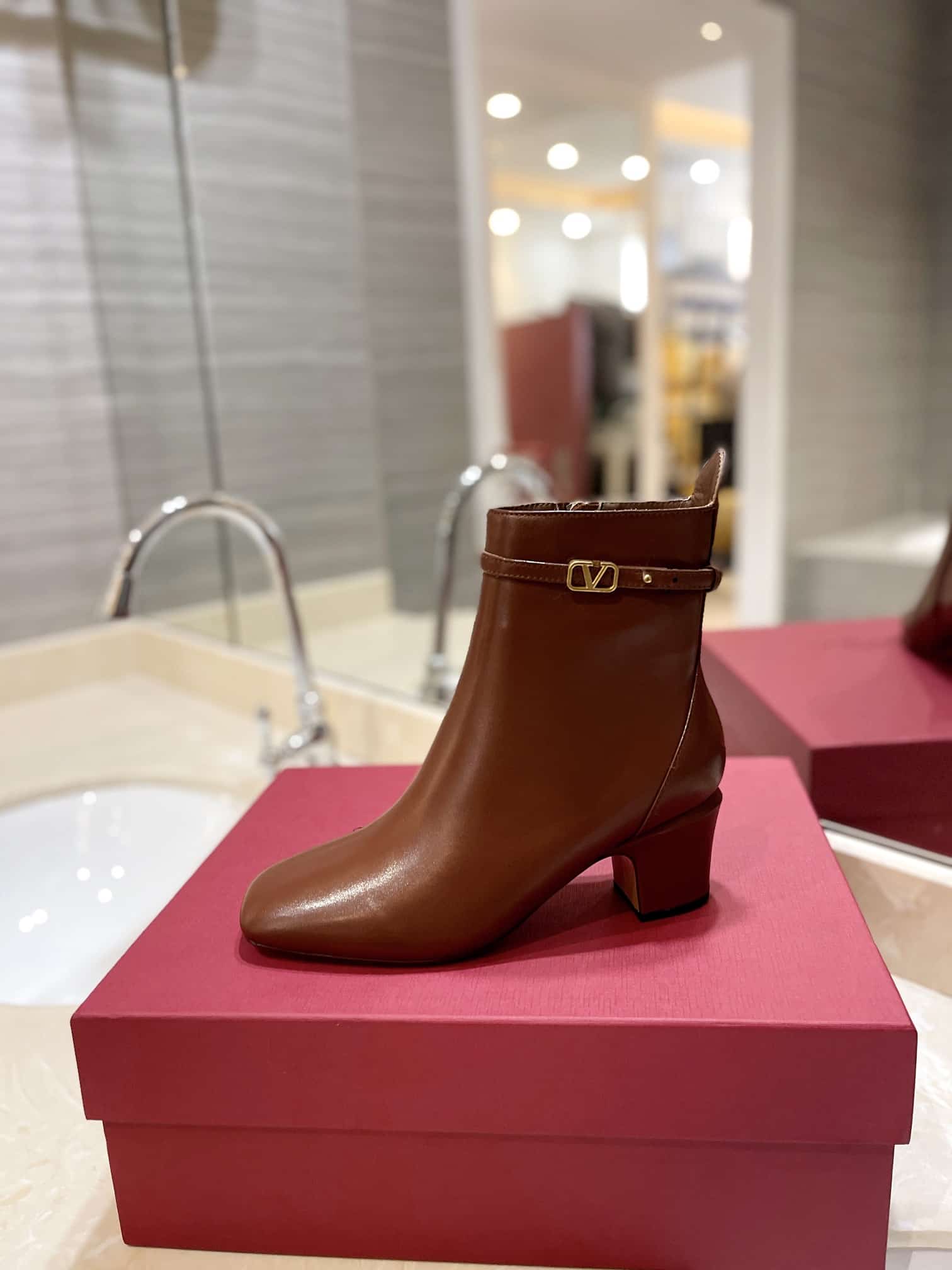 Valentino Garavani Tan Go Ankle Boot In Calfskin Leather Brown