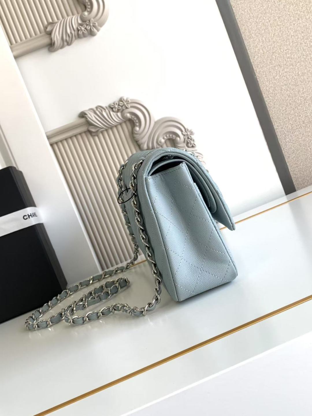 Chanel Classic Flap Bag 25 cm Light Blue Caviar Silver-Tone Hardware A01112