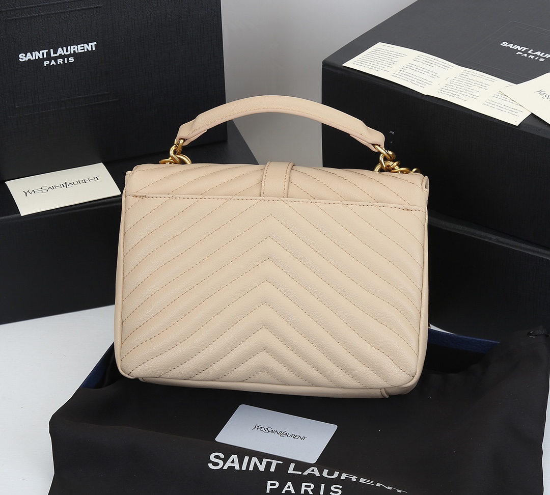 Saint Laurent Collège Medium Chain Bag In Quilted Leather Beige 24Cm